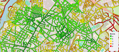 Carte des niveaux d'accès piétons par rues