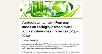 Vendredis territoriaux - Pour une transition écologique ambitieuse : outils et démarches innovantes (30 juin 2023)